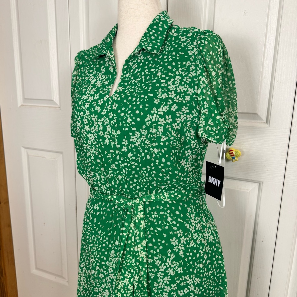 NWT DKNY Green and White Floral Midi Dress - Picture 2 of 10